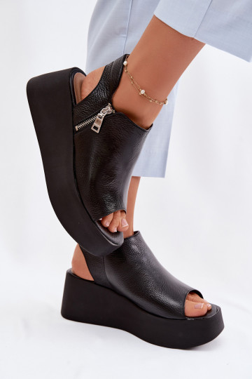 Zazoo 1792 Leather Platform Sandals Black