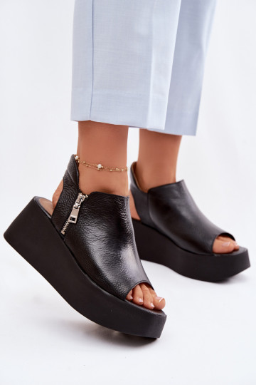 Zazoo 1792 Leather Platform Sandals Black 2