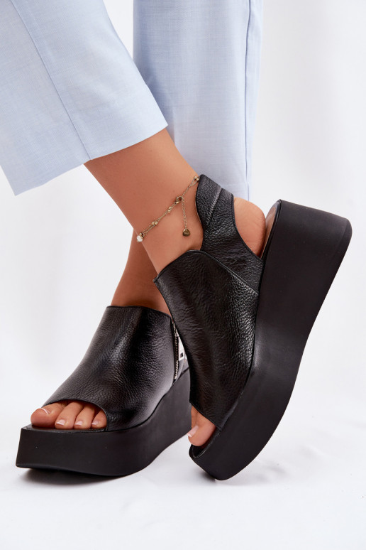 Zazoo 1792 Leather Platform Sandals Black