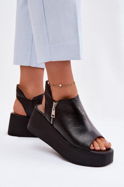 Zazoo 1792 Leather Platform Sandals Black