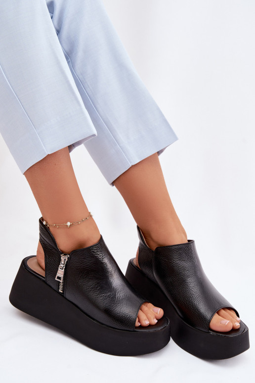 Zazoo 1792 Leather Platform Sandals Black