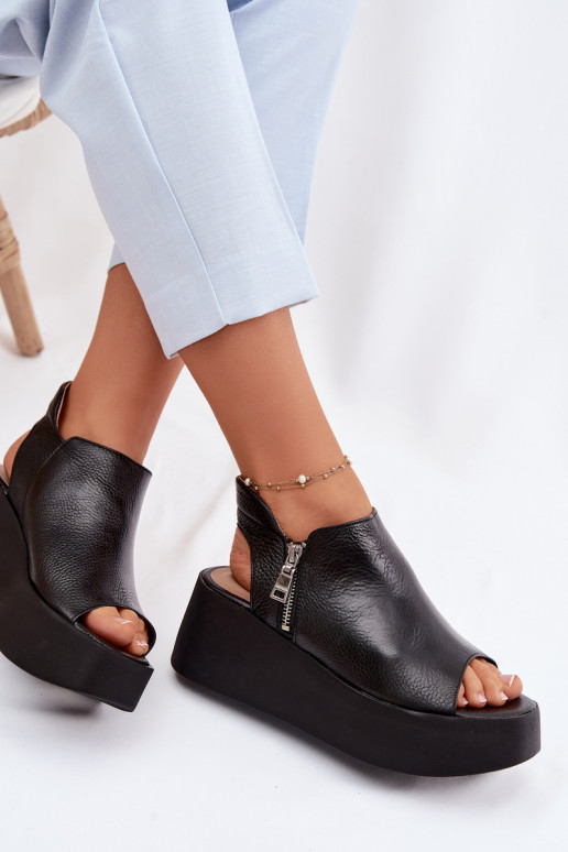 Zazoo 1792 Leather Platform Sandals Black