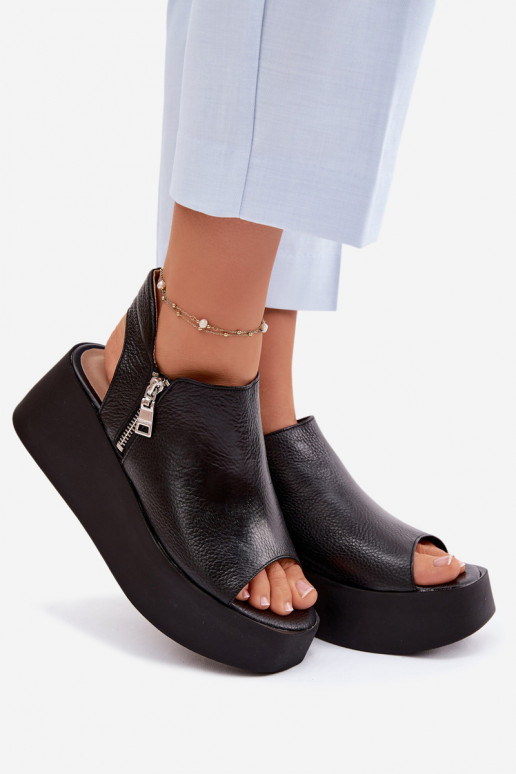 Zazoo 1792 Leather Platform Sandals Black