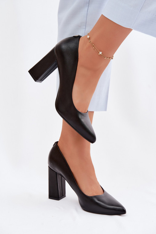 Sergio Leone PB216 Eco Leather Block Heels Black