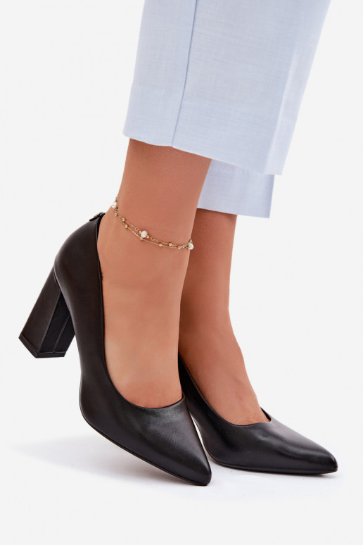 Sergio Leone PB216 Eco Leather Block Heels Black