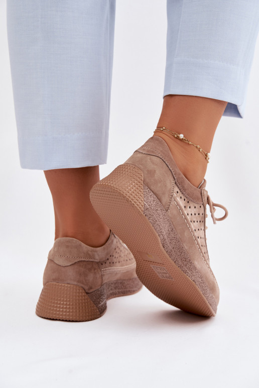 Leather Sneakers Women's Perforated Sergio Leone SP-013 Light Brown