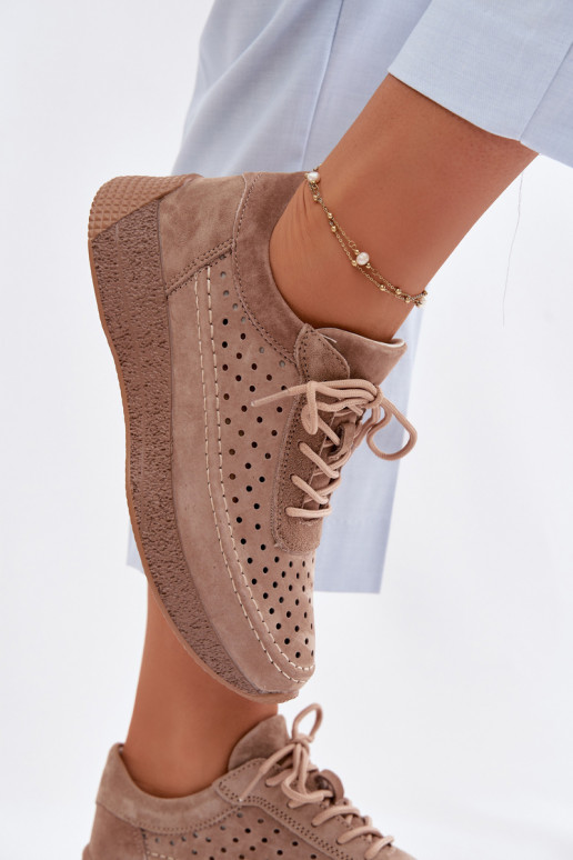 Leather Sneakers Women's Perforated Sergio Leone SP-013 Light Brown