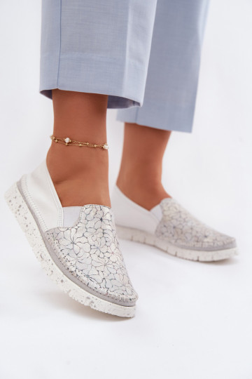 Women's Slip-On Leather Shoes Maciejka 03512-70 White-Silver 2