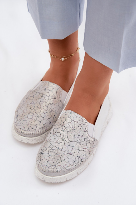 Women's Slip-On Leather Shoes Maciejka 03512-70 White-Silver