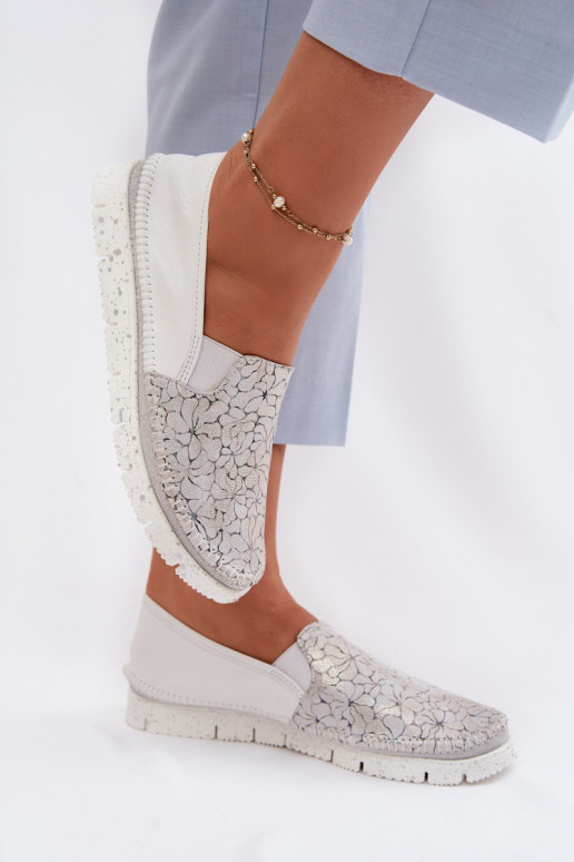 Women's Slip-On Leather Shoes Maciejka 03512-70 White-Silver