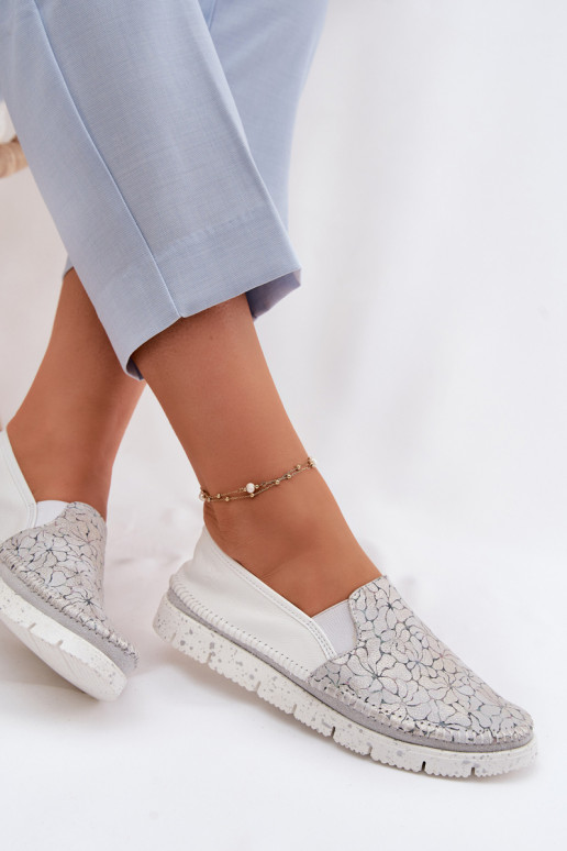 Women's Slip-On Leather Shoes Maciejka 03512-70 White-Silver