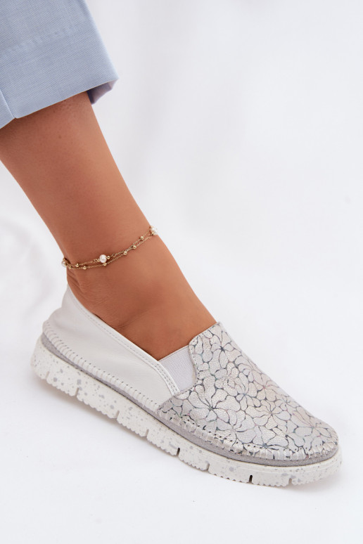 Women's Slip-On Leather Shoes Maciejka 03512-70 White-Silver