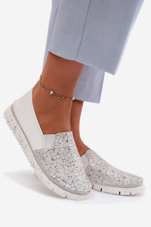 Women's Slip-On Leather Shoes Maciejka 03512-70 White-Silver
