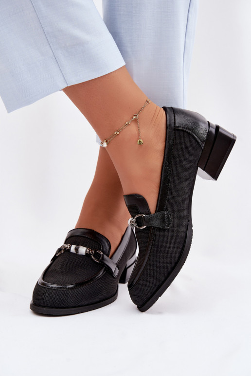 Półbuty Damskie Na ObcasiewithOzdobnym Detalem Czarne Meliva