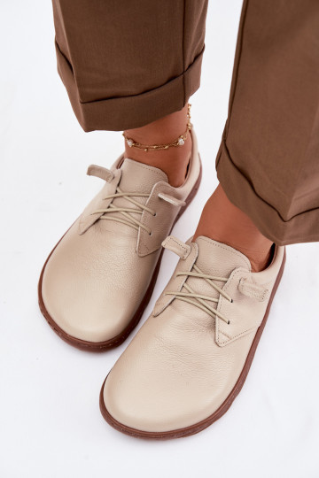 Leather Women's Loafers Barefoot Zazoo 10189 Beige