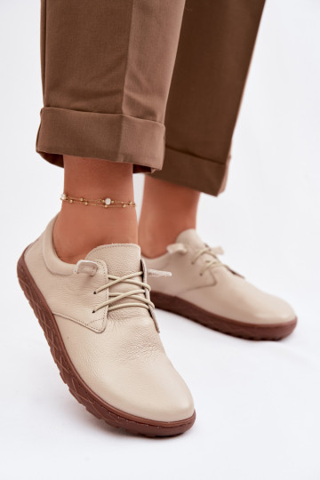 Skórzane Półbuty Barefoot Damskie Zazoo 10189 Beżowe 2