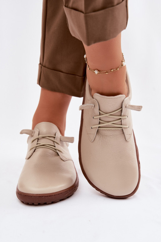 Leather Women's Loafers Barefoot Zazoo 10189 Beige