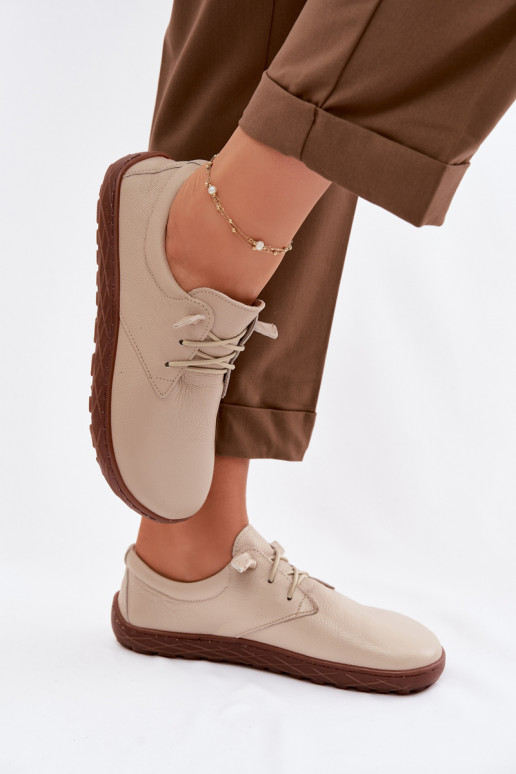 Skórzane Półbuty Barefoot Damskie Zazoo 10189 Beżowe