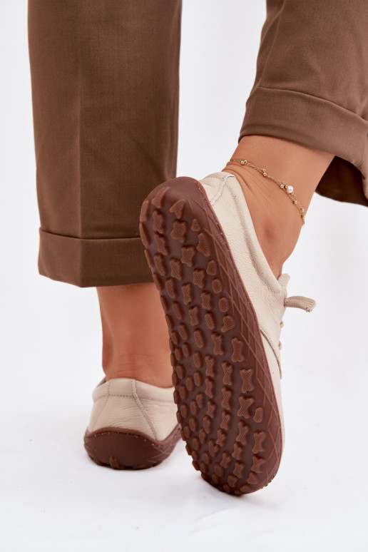 Skórzane Półbuty Barefoot Damskie Zazoo 10189 Beżowe