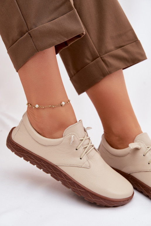 Leather Women's Loafers Barefoot Zazoo 10189 Beige