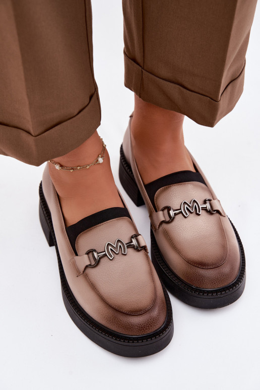 Leather Women's Loafers With Decorative Detail Vinceza Beige