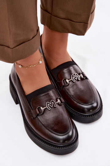 Leather Women's Loafers With Decorative Detail Vinceza 39985 Chocolate