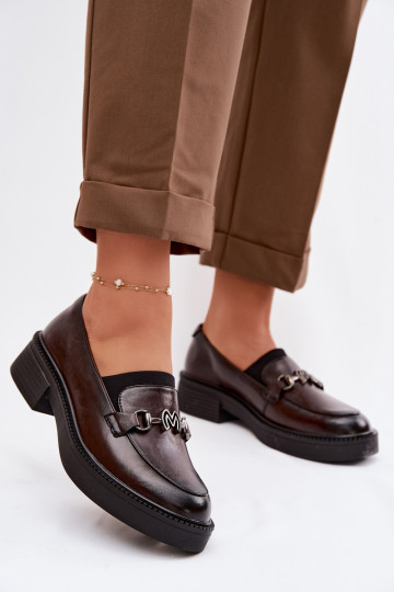 Leather Women's Loafers With Decorative Detail Vinceza 39985 Chocolate 2