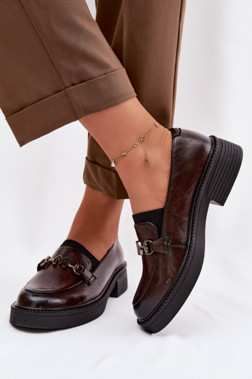 Skórzane Mokasyny DamskiewithOzdobnym Detalem Vinceza 39985 Czekoladowe