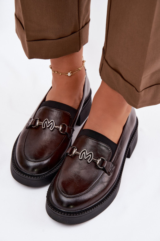 Leather Women's Loafers With Decorative Detail Vinceza 39985 Chocolate