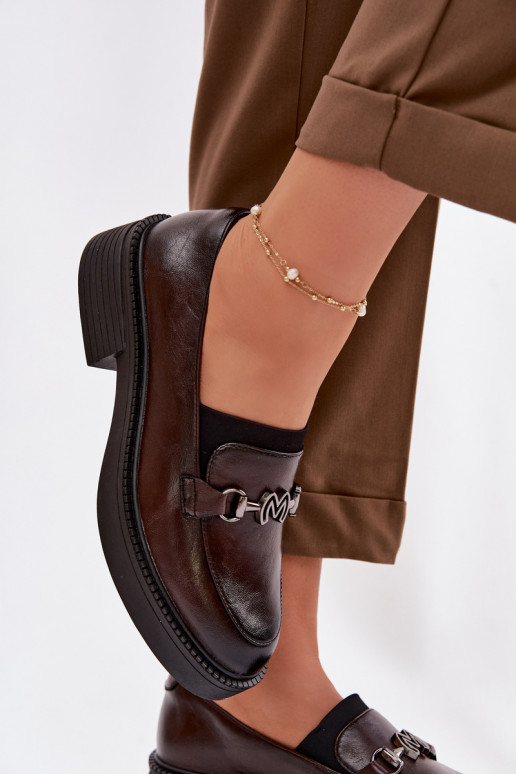 Leather Women's Loafers With Decorative Detail Vinceza 39985 Chocolate