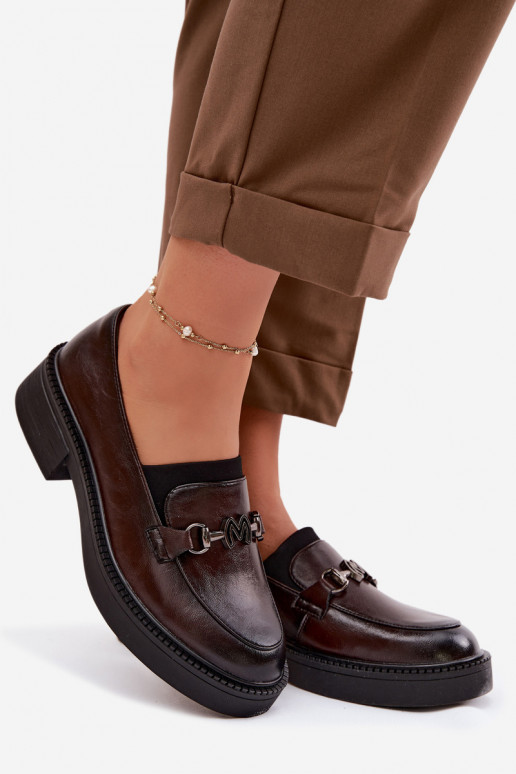 Leather Women's Loafers With Decorative Detail Vinceza 39985 Chocolate