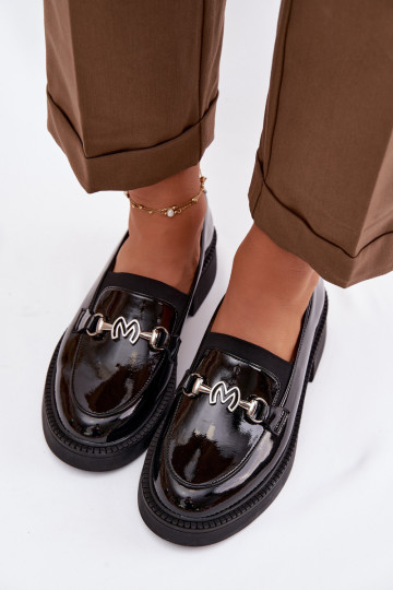 Leather Patent Women's Loafers with Decorative Detail Vinceza 39985 Black