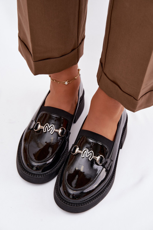 Leather Patent Women's Loafers with Decorative Detail Vinceza 39985 Black