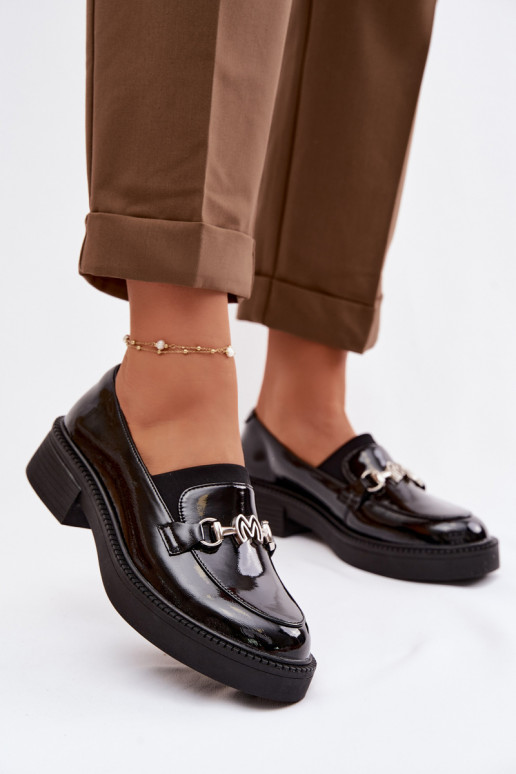 Leather Patent Women's Loafers with Decorative Detail Vinceza 39985 Black
