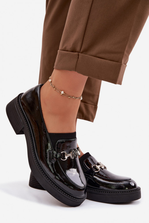 Skórzane Lakierowane Mokasyny DamskiewithOzdobnym Detalem Vinceza 39985 Czarne