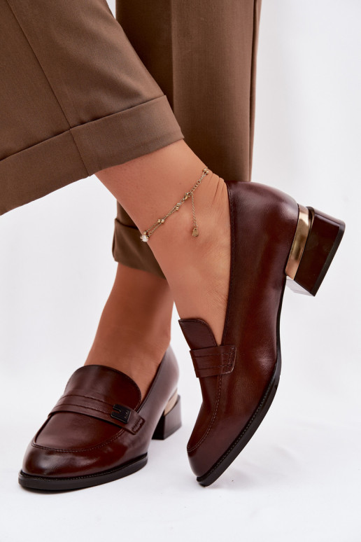 Półbuty Damskie Na Klocku Vinceza 58625 Brązowe