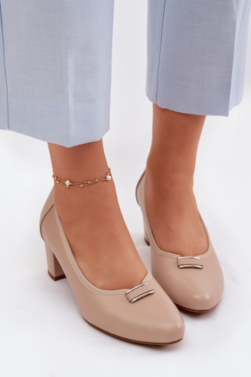 Vinceza Beige Block Heel Shoes