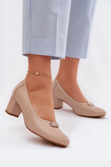 Vinceza Beige Block Heel Shoes 2