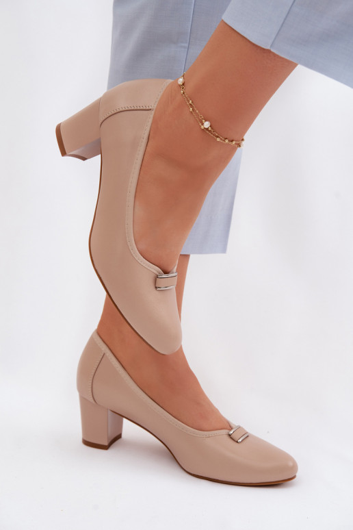 Vinceza Beige Block Heel Shoes