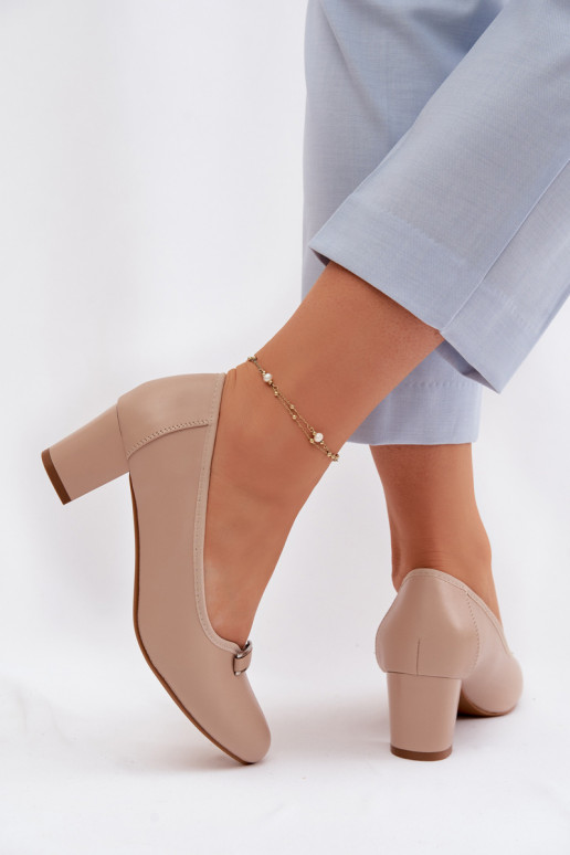 Vinceza Beige Block Heel Shoes