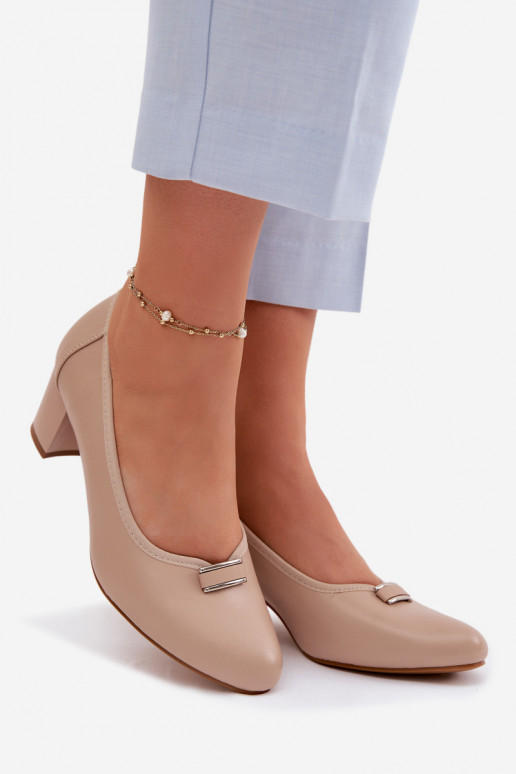 Vinceza Beige Block Heel Shoes