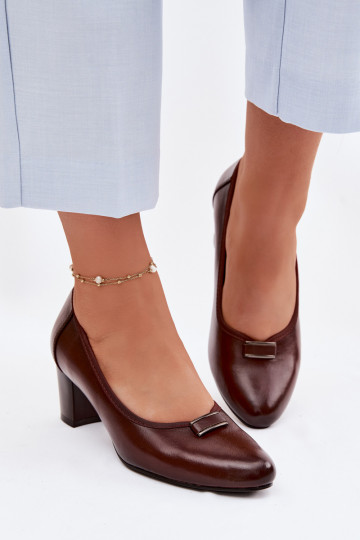 Vinceza Block Heel Shoes 58622 Brown