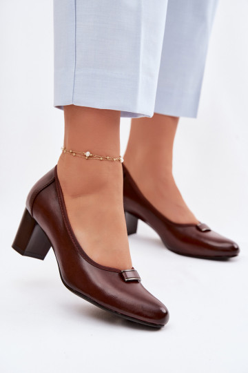 Vinceza Block Heel Shoes 58622 Brown 2