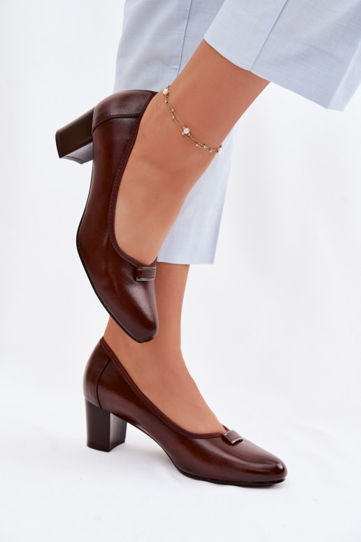 Vinceza Block Heel Shoes 58622 Brown