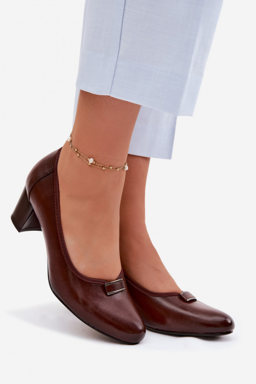 Vinceza Block Heel Shoes 58622 Brown