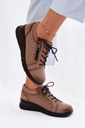 Leather Women's Platform Shoes Vinceza 39977 Beige