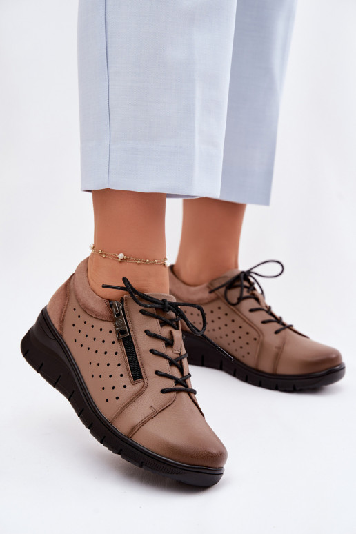 Leather Women's Platform Shoes Vinceza 39977 Beige