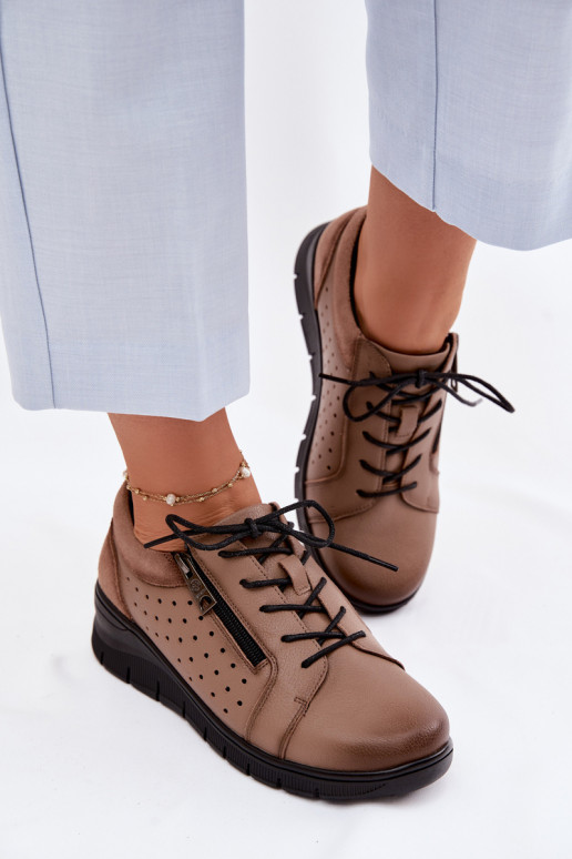 Leather Women's Platform Shoes Vinceza 39977 Beige