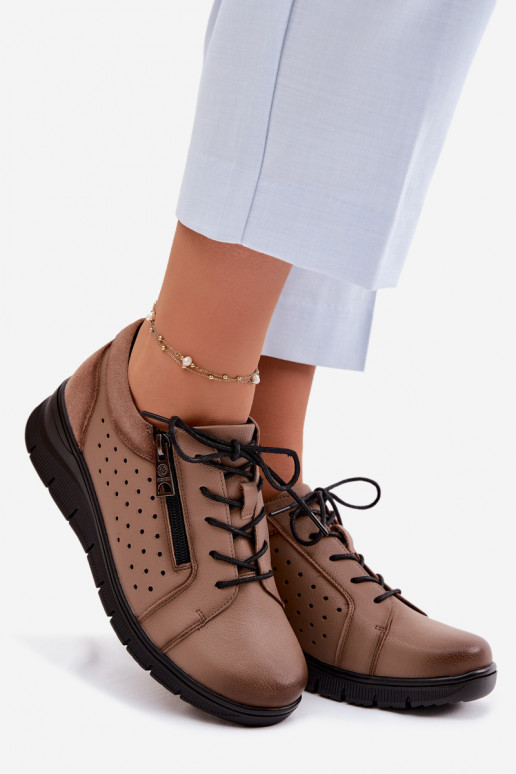 Leather Women's Platform Shoes Vinceza 39977 Beige