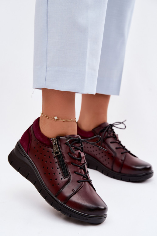 Leather Women's Platform Shoes Vinceza 39977 Burgundy